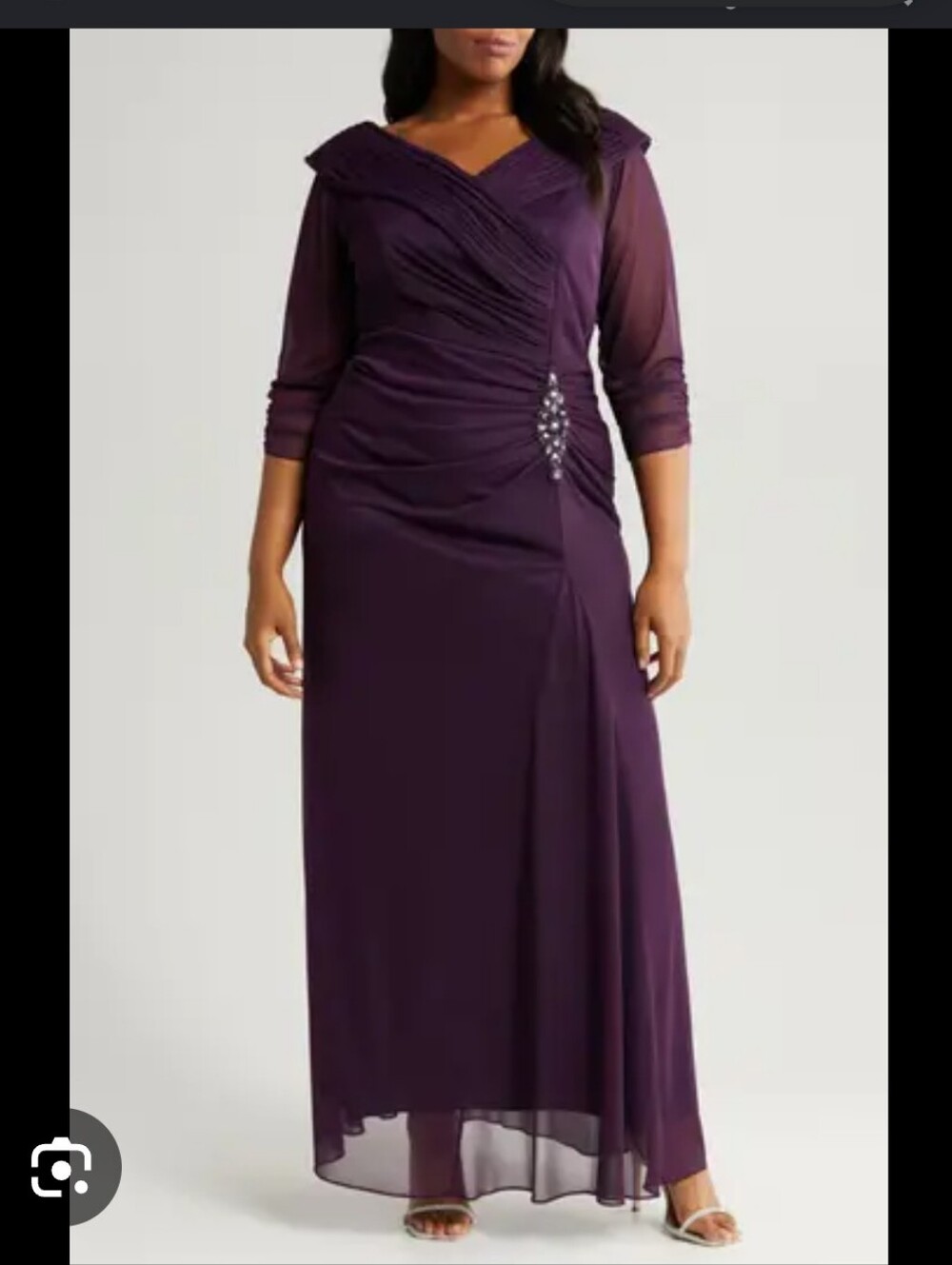 Alex Evenings Purple Ruched Beaded Evening Gown 16W Plus Size Formal Dress